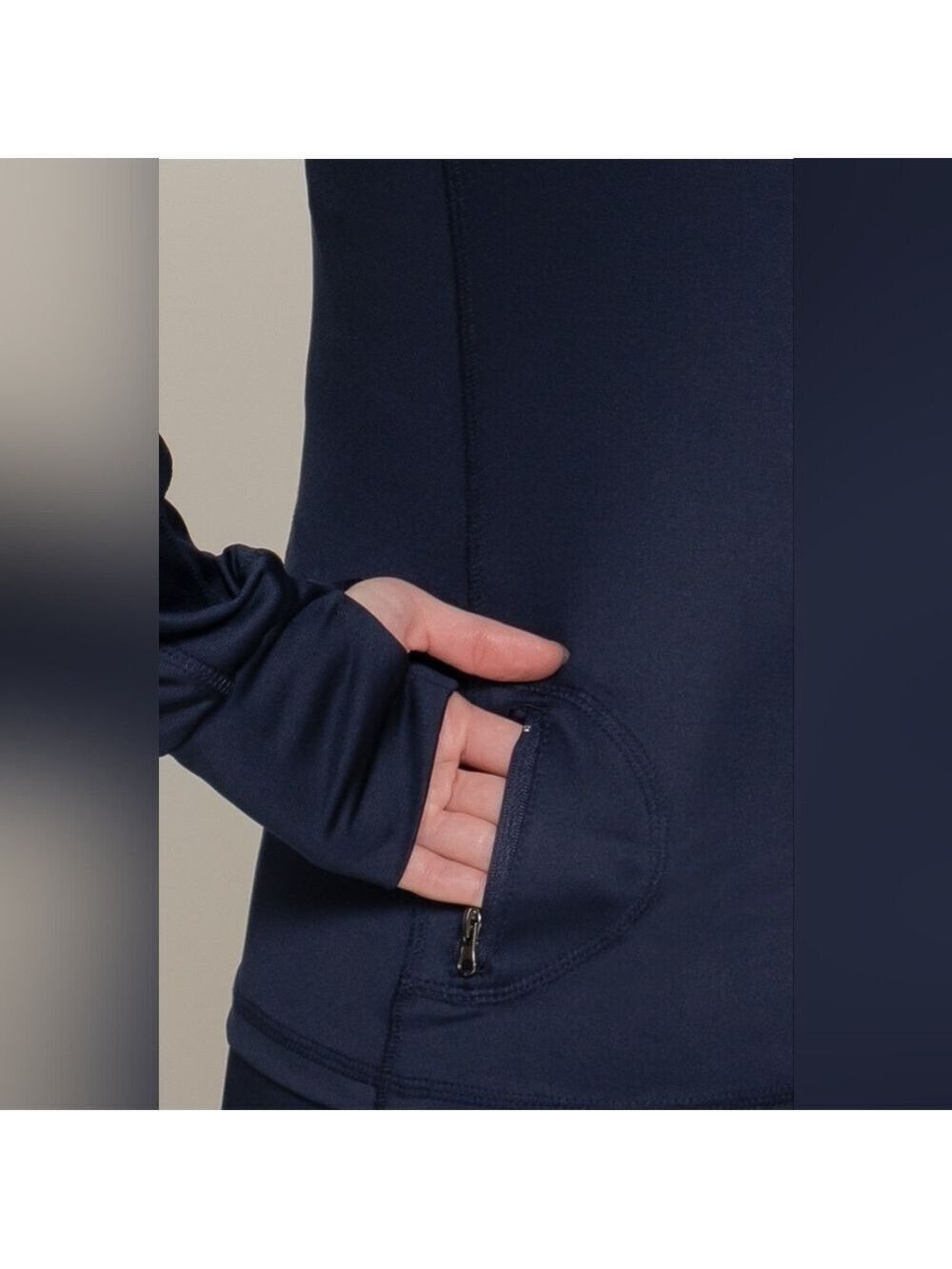 Dark Navy Zip-Up Slim Fit Yoga Jacket Women's Size S-L - Picture 3 of 5
